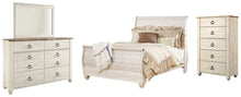 Load image into Gallery viewer, Willowton  Sleigh Bed With Mirrored Dresser And Chest
