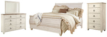 Load image into Gallery viewer, Willowton  Sleigh Bed With Mirrored Dresser And Chest
