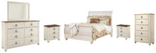 Load image into Gallery viewer, Willowton  Sleigh Bed With Mirrored Dresser, Chest And 2 Nightstands
