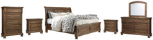 Load image into Gallery viewer, Flynnter  Sleigh Bed With 2 Storage Drawers With Mirrored Dresser, Chest And 2 Nightstands

