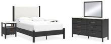 Load image into Gallery viewer, Cadmori Full Upholstered Panel Bed with Mirrored Dresser and 2 Nightstands
