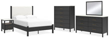 Load image into Gallery viewer, Cadmori Full Upholstered Panel Bed with Mirrored Dresser, Chest and Nightstand
