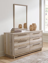 Load image into Gallery viewer, Hasbrick Queen Panel Bed with Mirrored Dresser and 2 Nightstands
