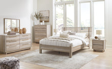 Load image into Gallery viewer, Hasbrick Queen Panel Bed with Mirrored Dresser and 2 Nightstands
