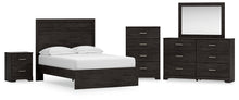 Load image into Gallery viewer, Belachime Full Panel Bed with Mirrored Dresser, Chest and Nightstand
