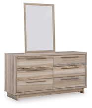 Load image into Gallery viewer, Hasbrick King Panel Headboard with Mirrored Dresser, Chest and 2 Nightstands
