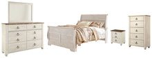 Load image into Gallery viewer, Willowton Queen Sleigh Bed with Mirrored Dresser, Chest and Nightstand
