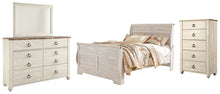 Load image into Gallery viewer, Willowton Queen Sleigh Bed with Mirrored Dresser and Chest
