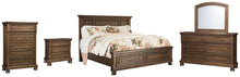 Load image into Gallery viewer, Flynnter California King Panel Bed with 2 Storage Drawers with Mirrored Dresser, Chest and Nightstand
