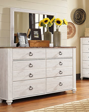 Load image into Gallery viewer, Willowton California King Panel Bed with Mirrored Dresser and 2 Nightstands
